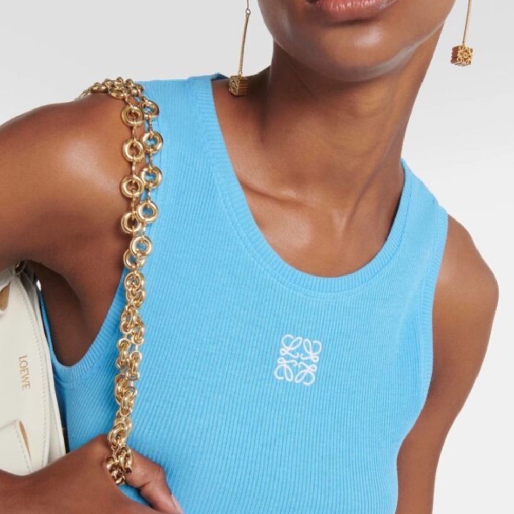 Loewe Blue Sleeveless Cropped Knit Tank Top